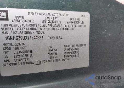 2007 Chevrolet Express Ls from USA, damaged, VIN 1GNHG39UX71244837